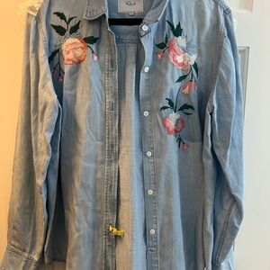 Rails Light Blue Shirt with Pink Floral Embroidery